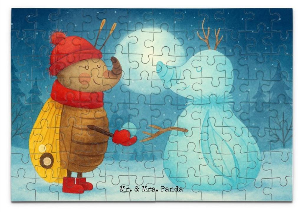 Mr. & Mrs. Panda Puzzle Nachtfalter Schneemann Design 96 Teile - Weiß - Geschenk, Weihnachten, Geduldspiel, Schnee, Winterzeit, 300, Puzzlespiel, ...