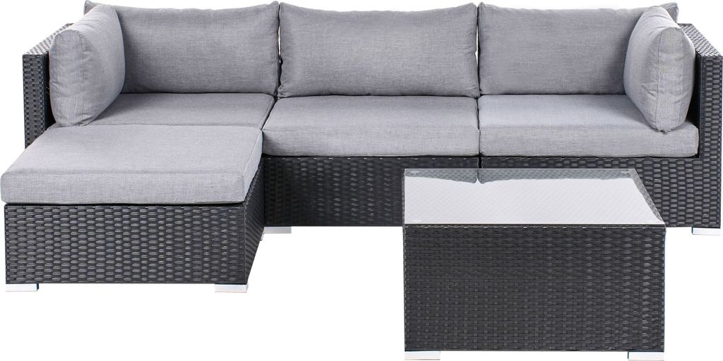 BELIANI Gartenmöbel Set Schwarz Polyrattan und Aluminium 4-Sitzer Garten-Ecksofa Rechtsseitig mit Kissen Modern Lounge Set Terrasse Outdoor
