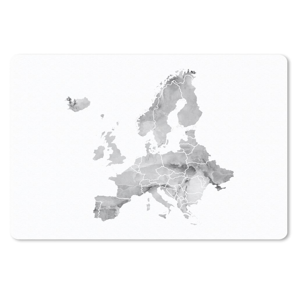 MuchoWow Schreibtischunterlage Europa-Karte in Aquarell - schwarz und weiß 60x40 cm - XXL Mauspad - Großes Mauspad