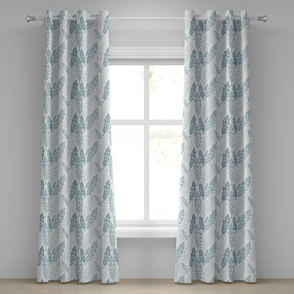 ABAKUHAUS Teal und Weiß Ösenvorhang, Pastellfarben Grunge Fliegende Federn Böhmischen Ethnischen Muster, Dekorative 2-Panel-Fenstervorhänge, 28...