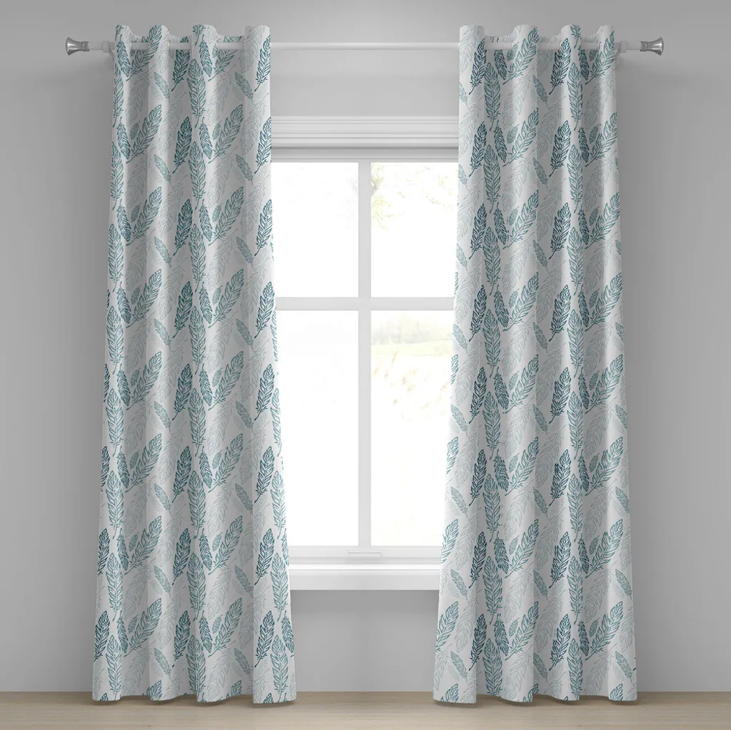 Rideau plumes pastel bleu sarcelle 280x175 cm tissu premium bohème