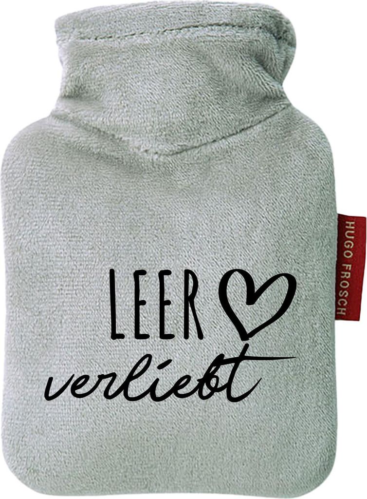 Huuraa Mini-Wärmflasche Leer verliebt 0,2 Liter Grey Mini Veloursbezug Taschenwärmer Geschenkidee