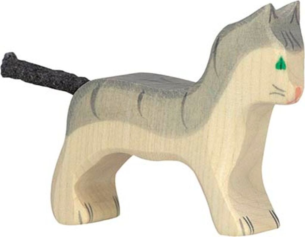 HOLZTIGER Katze aus Holz - klein, grau