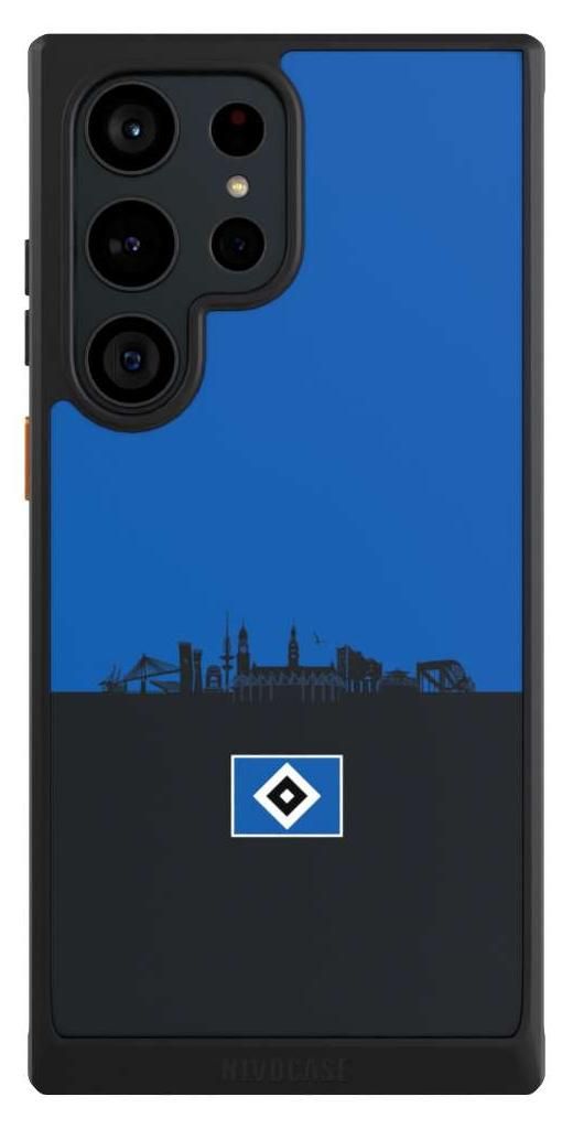 NIVOCASE Hülle für Samsung Galaxy S23 Ultra Handyhülle NIVOcore Case Schwarz HSV Hamburg Skyline