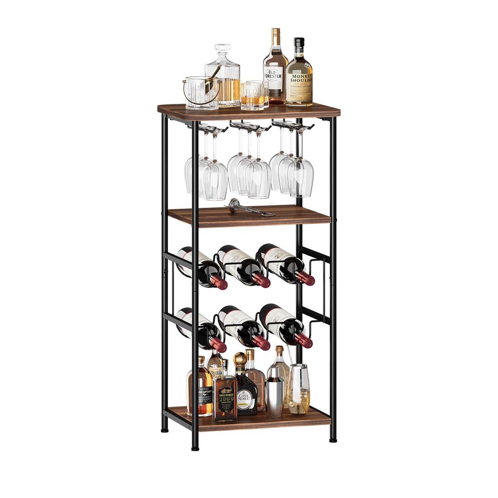 Iropro 5 Etagen Freistehendes Weinregal mit Glashalter und Tischplatte, Flaschenregal für 6 Flaschen, für Küche Bar Keller 40 x 30 x 80.5 cm