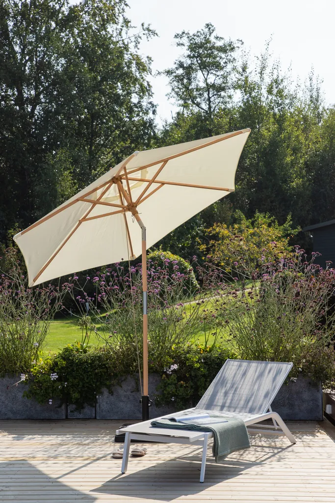 Parasol de terrasse blanc Corypho inclinable idéal pour repas en extérieur - 9