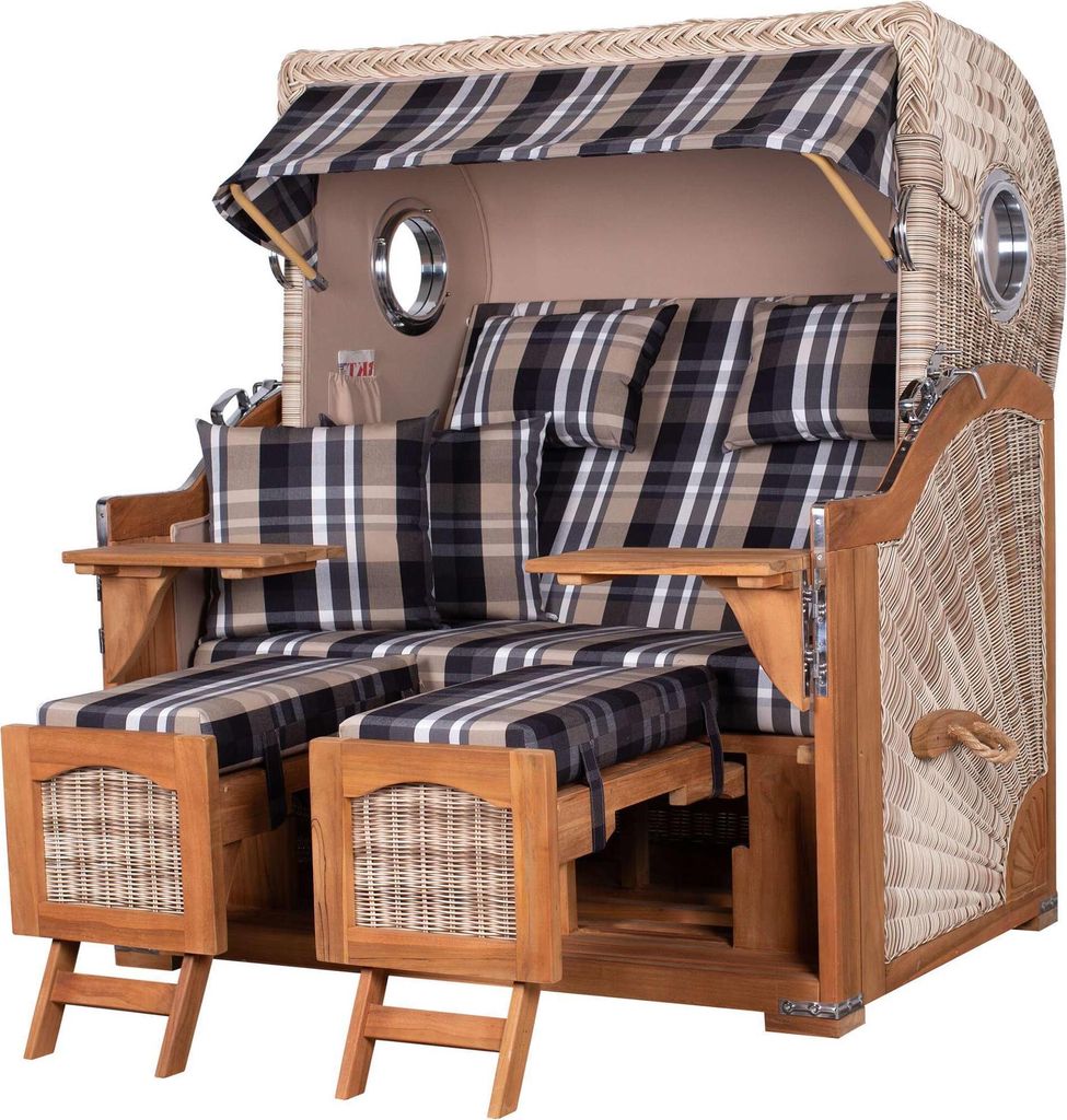 Strandkorb-Set - bene living - Ammersee Grande XL Teak - PE shell - Modell 583 - inkl. Liftersystem