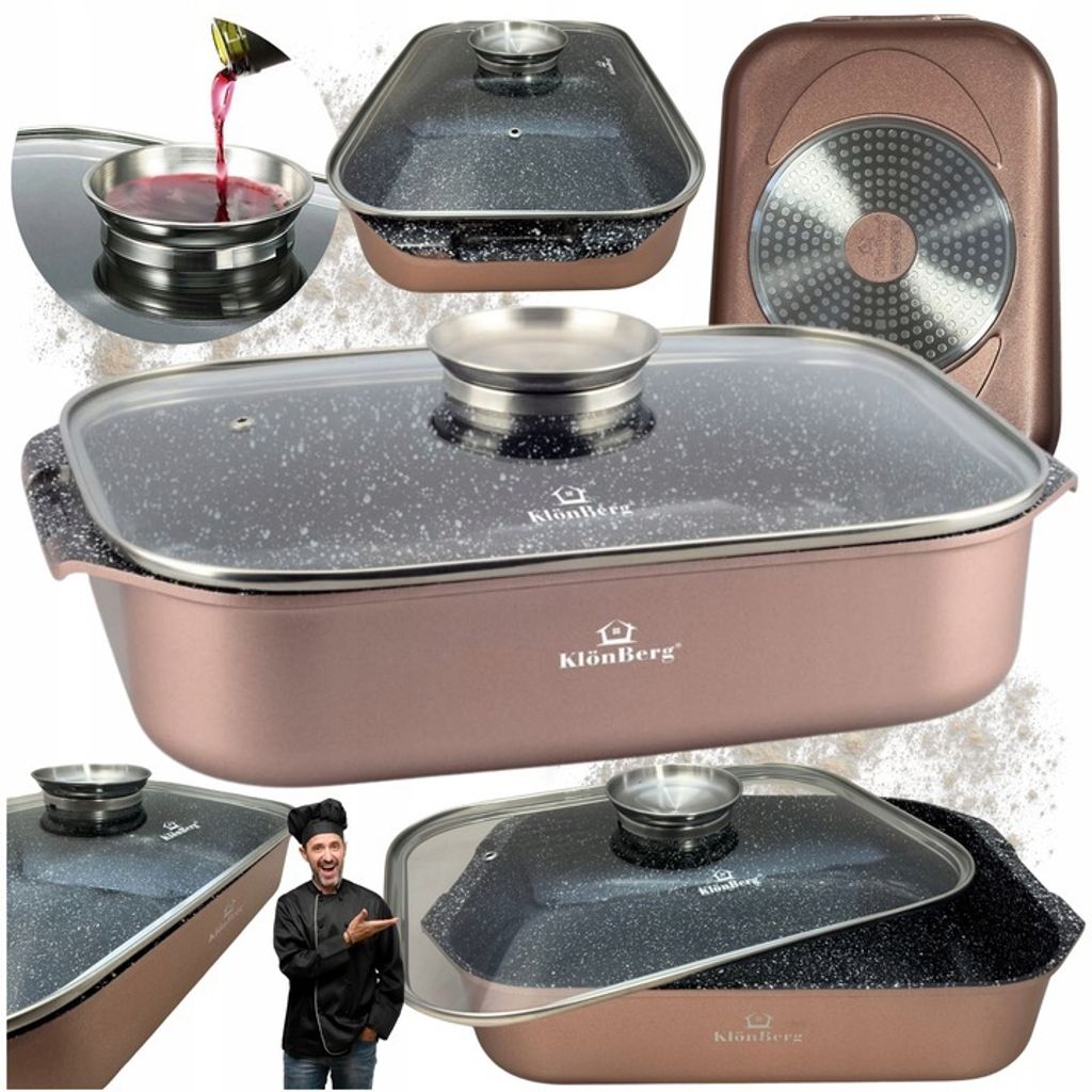 Rosa-goldene Bratentopf mit Deckel, groß, 6L, Antihaftbeschichtung, Schwanenhals