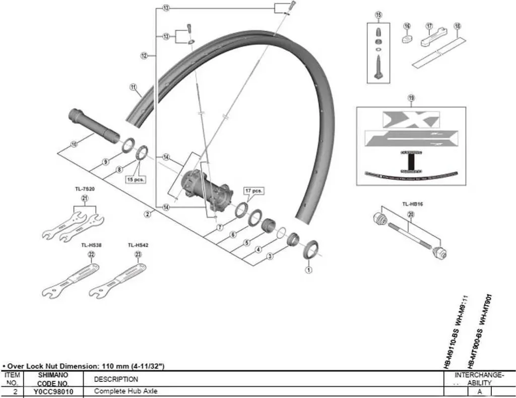 Axe de moyeu avant Shimano XT M8000 F15 pour réparation roue 29"