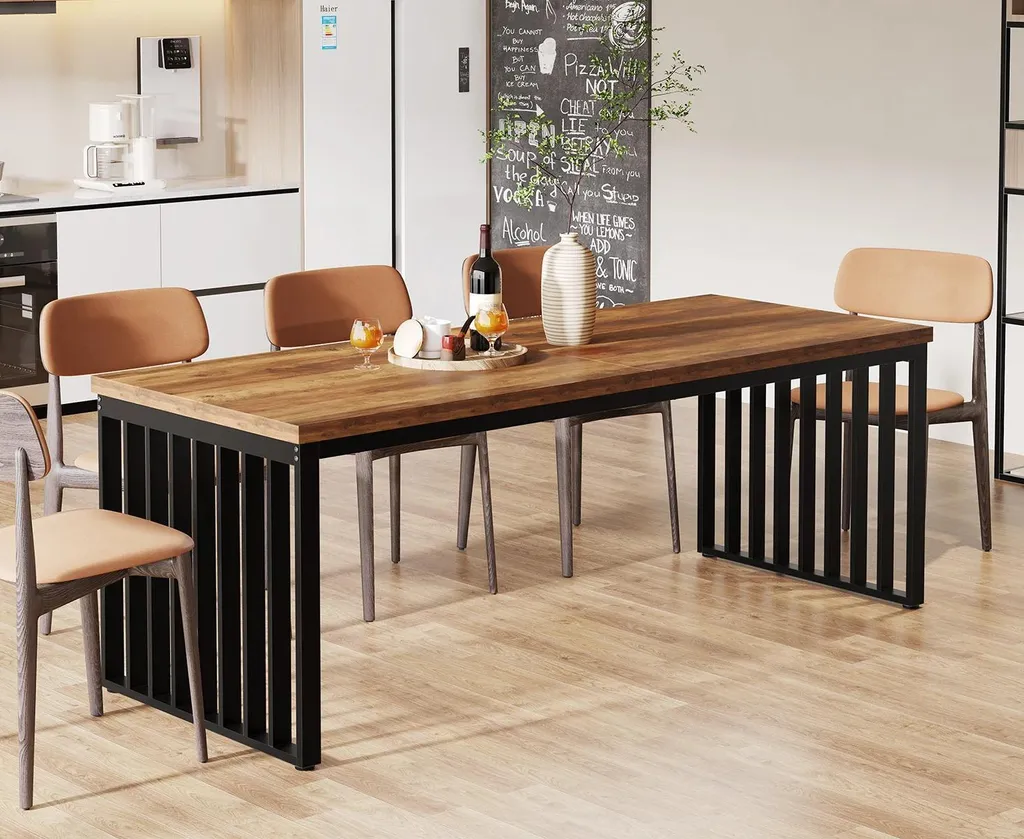 Table industrielle stable et robuste 180 cm bois chocolat noir