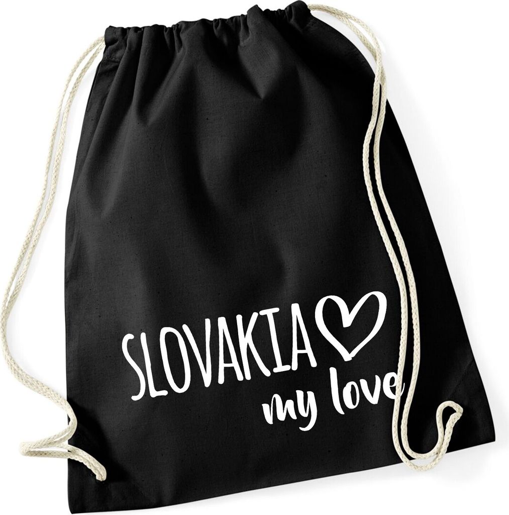 Huuraa Turnbeutel Slovakia my love 12 Liter Black Baumwolle Rucksack Geschenkidee
