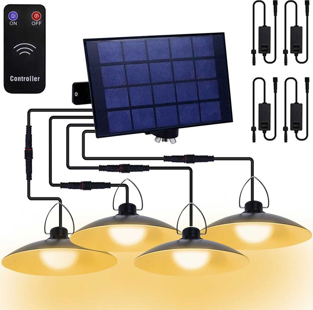 Außen Solarlampe Wasserdichte Garten Solar Pendelleuchte mit 4 Lampen und Fernbedienung, Warmweiß