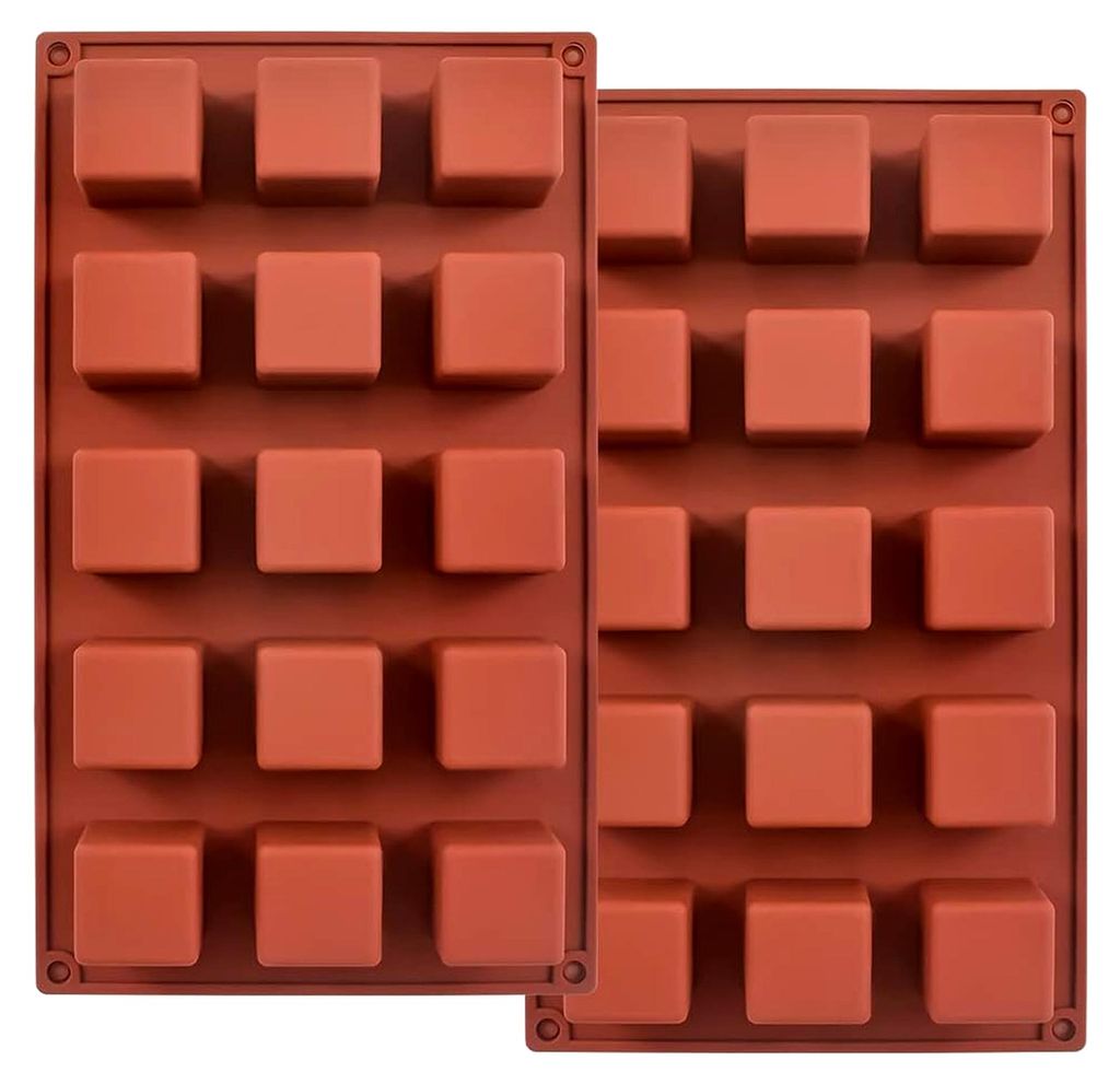 15 Mulden, 3,6 cm, quadratische Silikonform für Schokolade, Süßigkeiten, Kuchen, Eiswürfel, Trüffel-Pralinen, 2 Stück