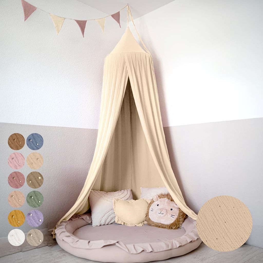 Hochwertiger Baldachin Betthimmel Kinderzimmer, Gold Applikation