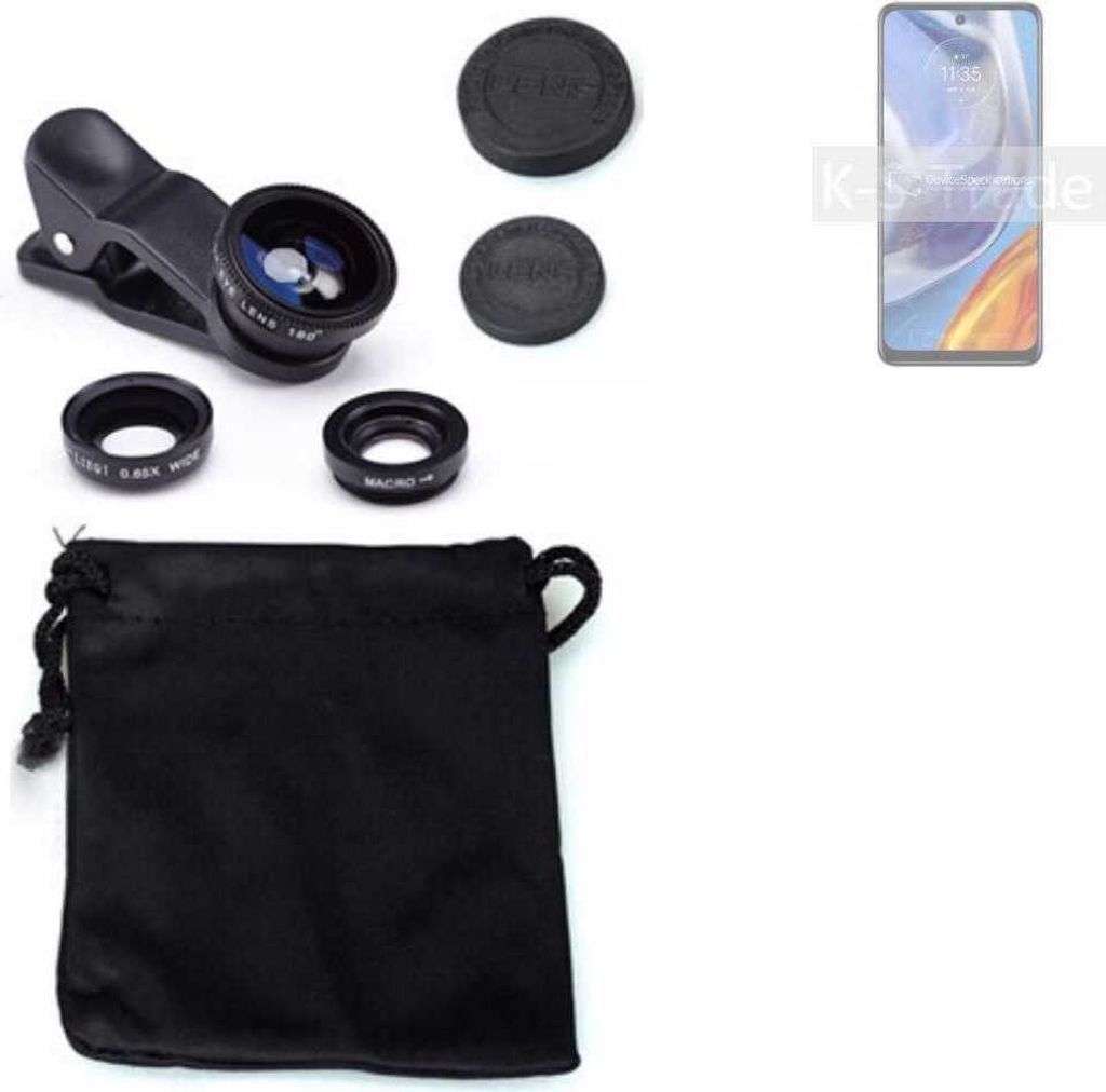 K-S-Trade Smartphone Kamera Linsen Set Kompatibel mit Motorola Moto E32s 3in1 Clip-On Kamera Adapter Macro Weitwinkel FishEye Fischauge Objektiv Linse
