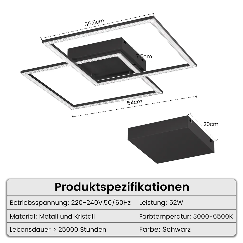 Plafonnier LED Noir sans Scintillement - Solution Éclairage Salon Dimmable - 6