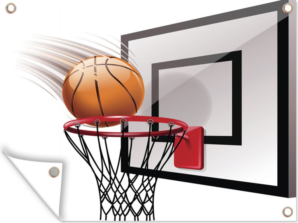 MuchoWow 80x60 cm Outdoor-Poster Gartendeko Sichtschutz Garten Poster für den Garten Eine Illustration eines Basketballs, der in den Korb fällt