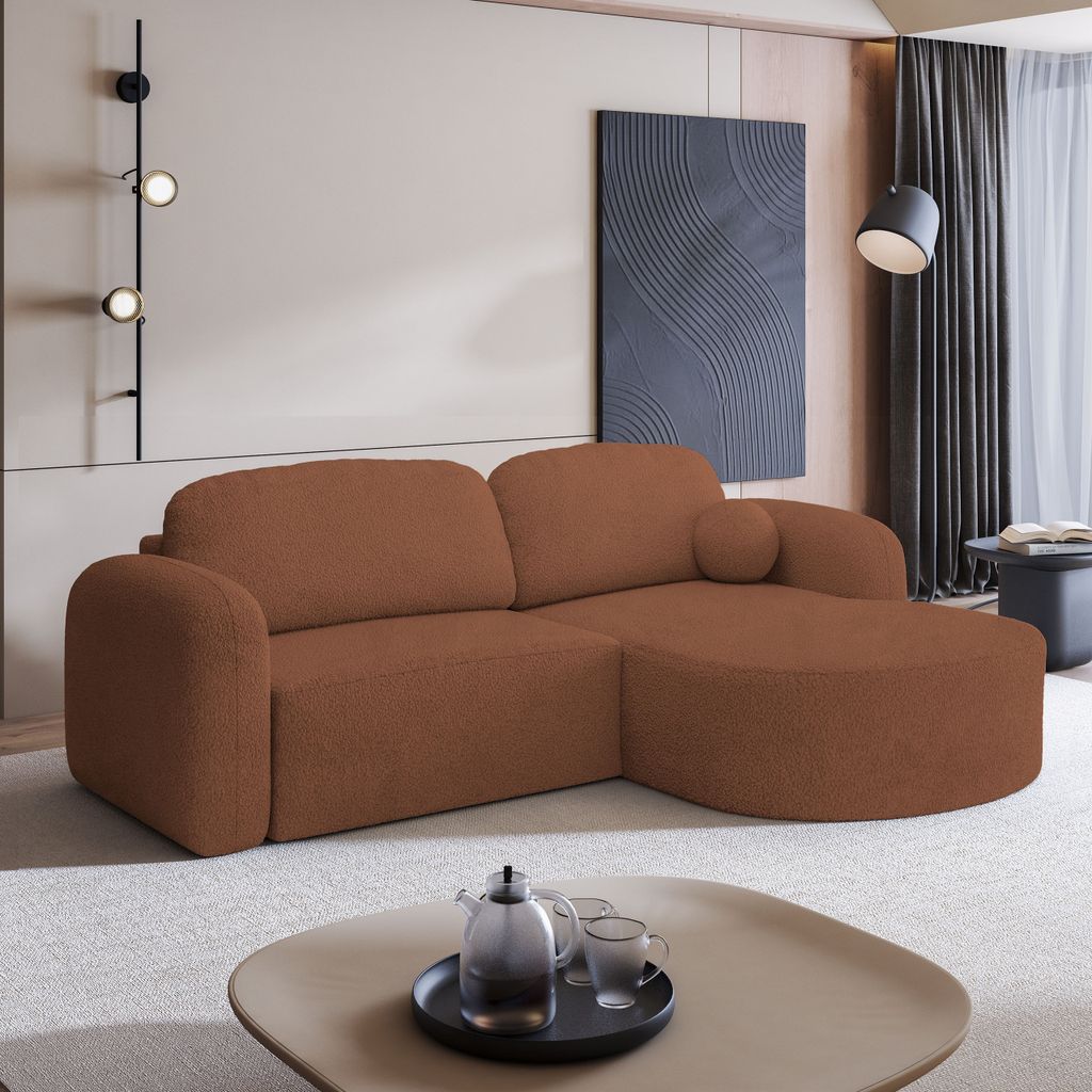 Masseno Ecksofa AMILIA R-S mit Schlaffunktion L-Form, Sofa mit Bettkasten, Wohnzimmersofa, Couch, Soffa, Bettsofa, Couchgarnitur- Orange, QUELLE 54