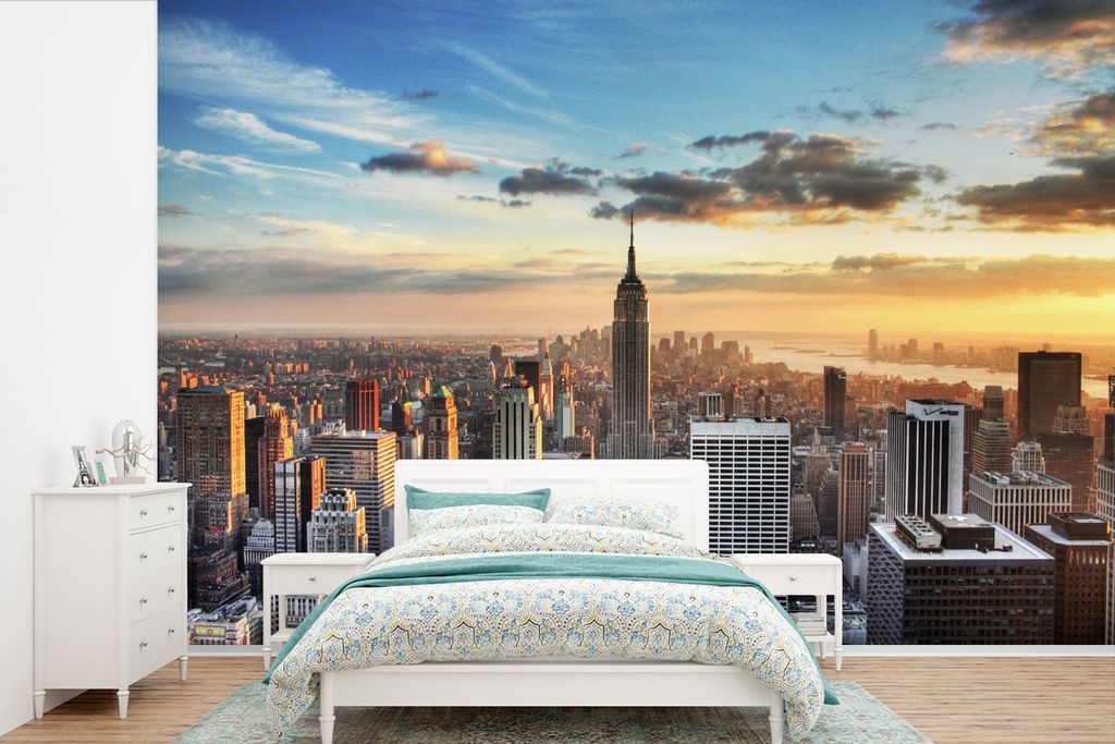 MuchoWow Fototapete für Wohnzimmer oder Schlafzimmer Wandtapete Vinyl Motivtapete Beeindruckender Himmel über dem Empire State Building in Amer...