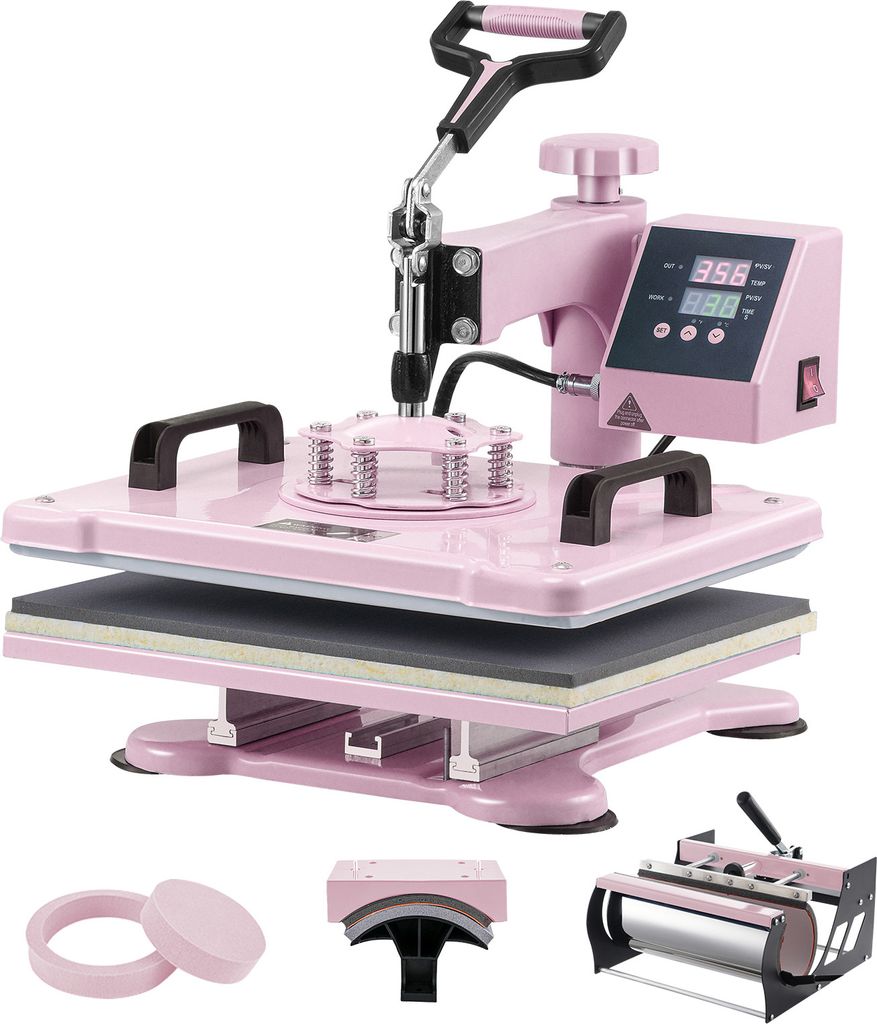 SucceBuy 12x15 Zoll 5-in-1-Hitzepresse – Rosa. Gestalten Sie T-Shirts, Tassen, Hüte und Teller mit der 30-oz-Tumbler-Presse individuell. 360° w...