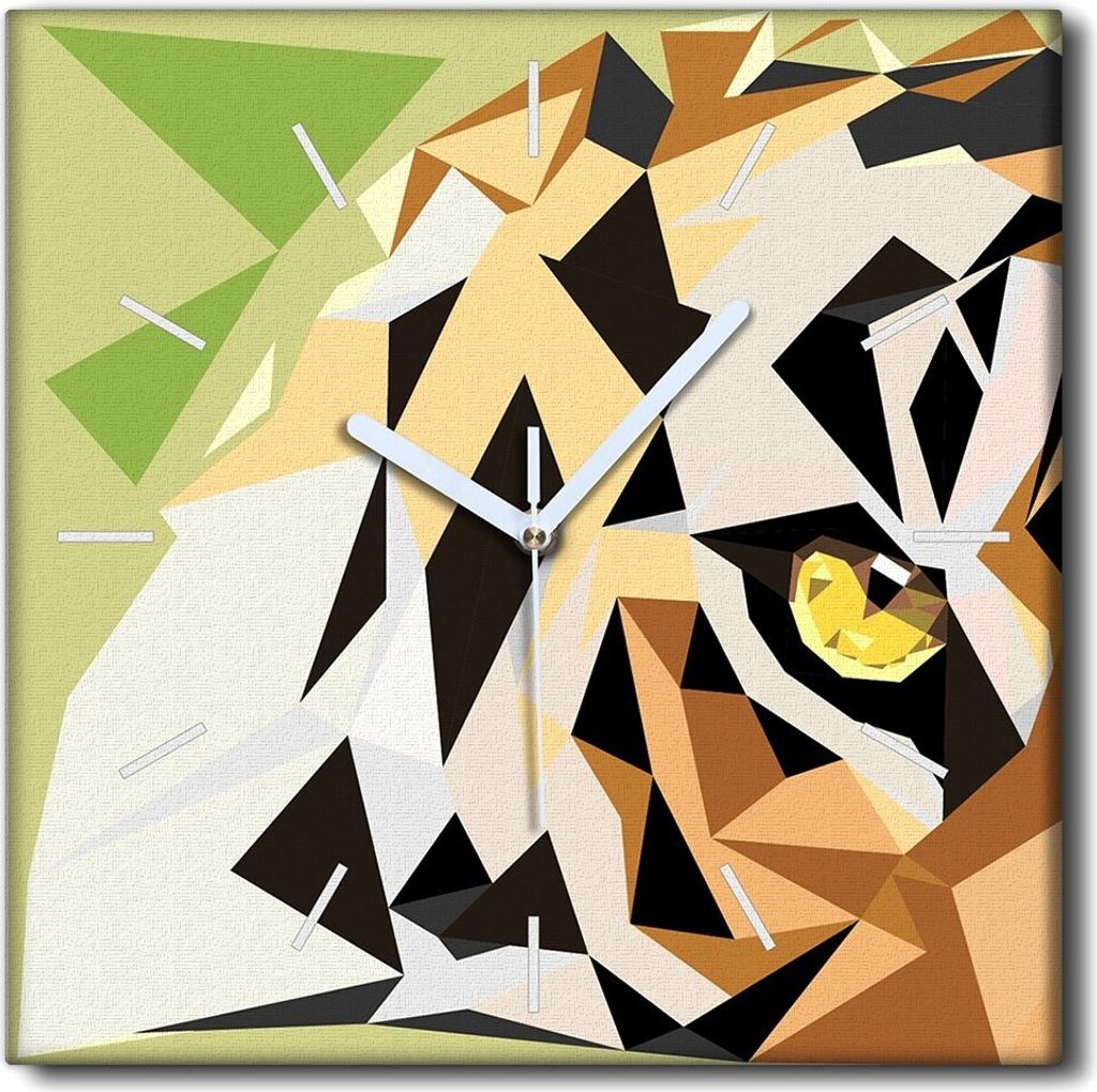 Coloray Uhr auf Leinwand 30x30 cm Wand Uhr Dekoration Wohnzimmer Segeltuch weiße Zeiger -Tiere Katze Tiger.