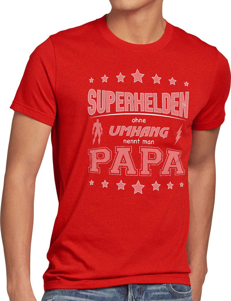 style3 Superhelden ohne Umhang nennt man Papa Herren T-Shirt Fun Shirt Vater Dad, Größe:4XL, Farbe:Rot