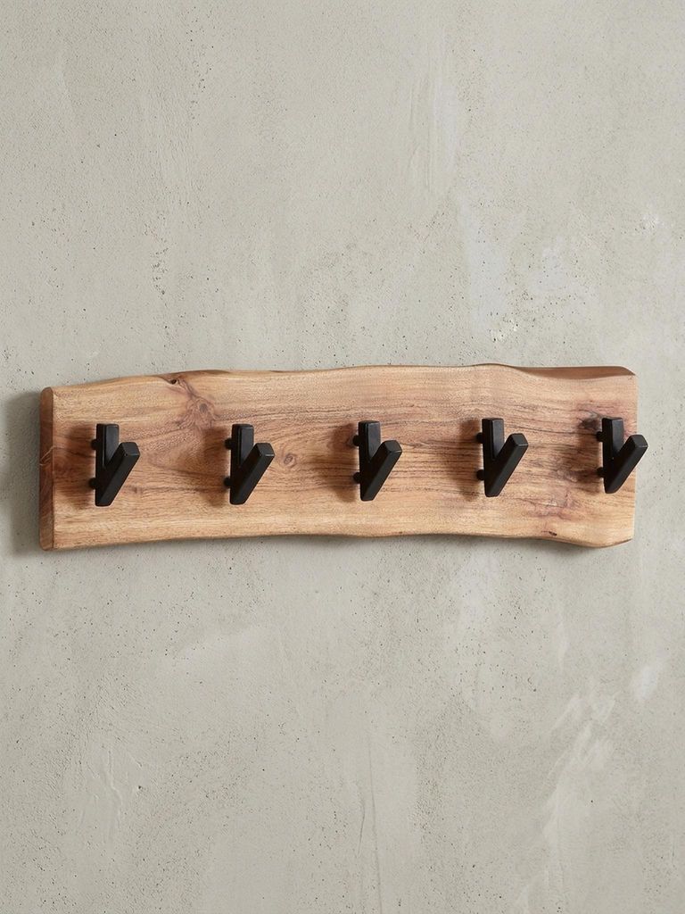 Wandgarderobe, Akazien-Massivholz & Metall, Naturkante. 60x9x17 cm | Kadima Design