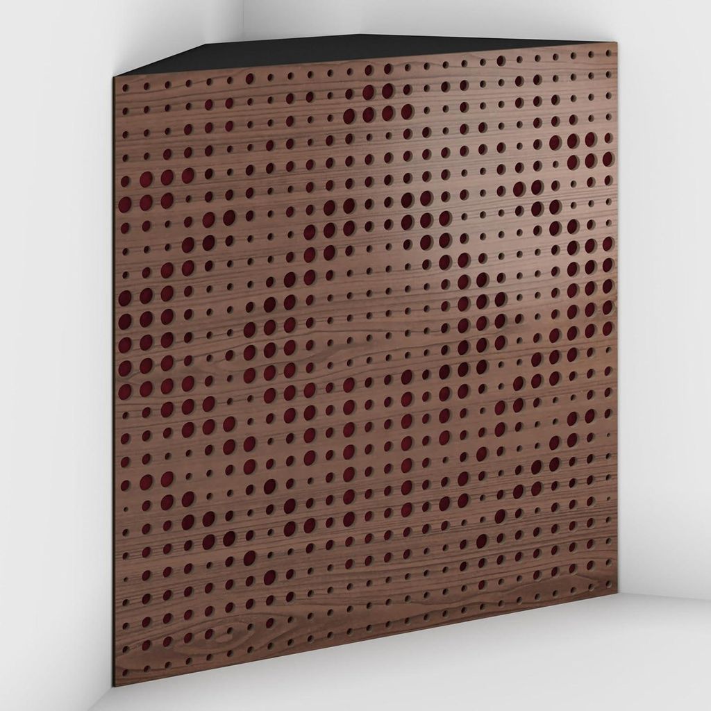 2er-Pack–Akustik-Bassfalle "Universe-F" mit Samtstoff zur Montage in der Ecke unter der Decke |50x50x10cm|Behandlungen [UNIVERSE-10 Nussbaum|Bord...