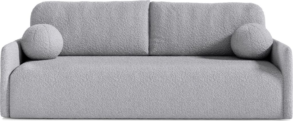 Selsey GLOVE - Sofa mit Schlaffunktion, Stauraum und Bouclé-Bezug, grau