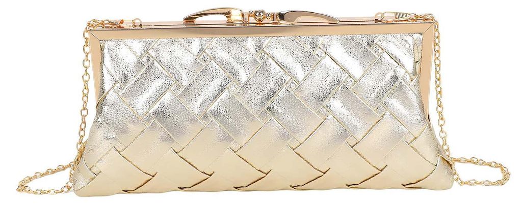 Gallantry, Damen Abendtasche Flechtoptik lackiert mit Ketten Schultergurt, Gold