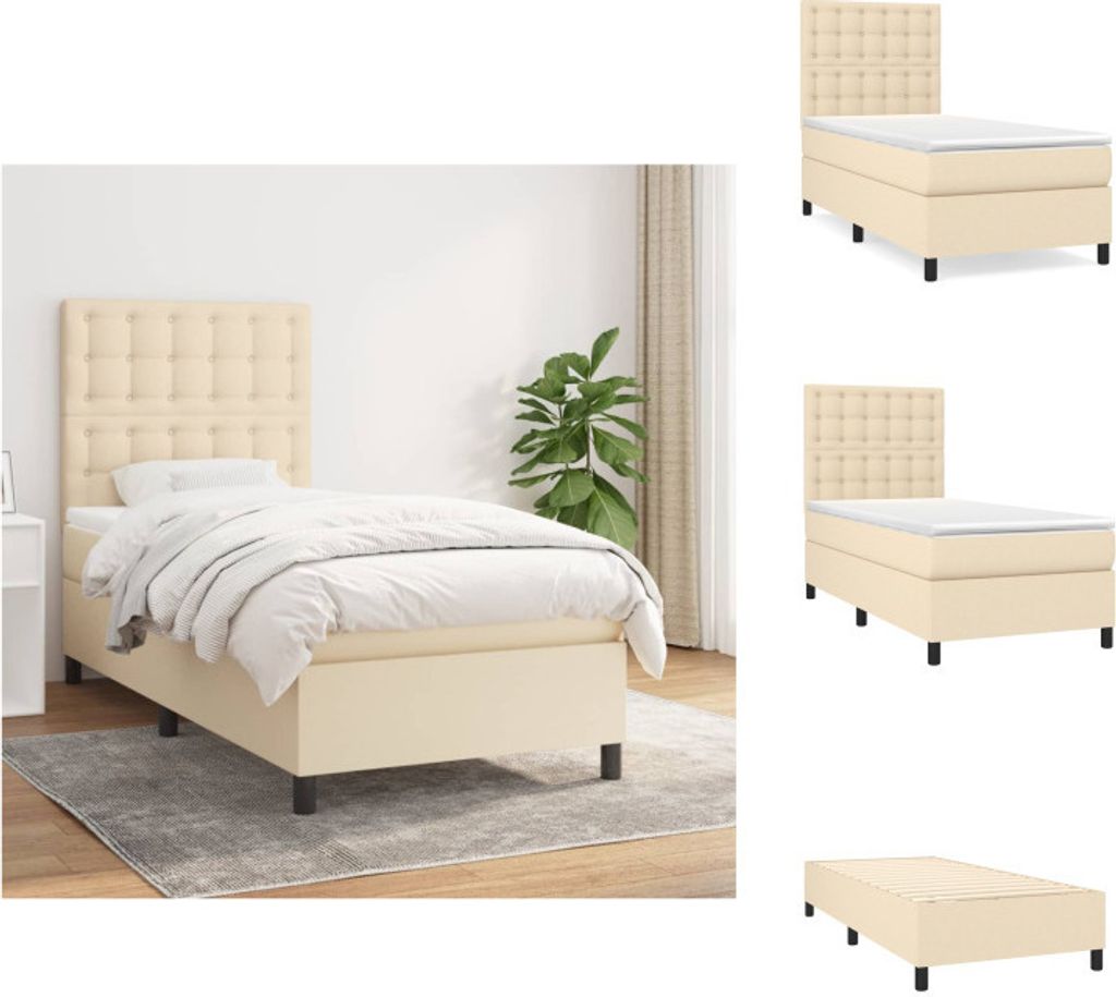 vidaXL Boxspringbett mit Matratze Creme 90x200 cm Stoff - Betten & Bettgestelle