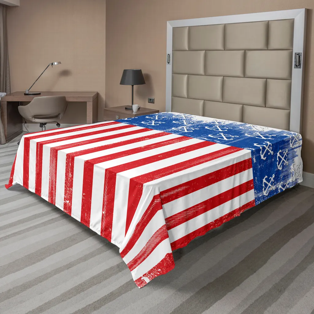 ABAKUHAUS USA Drap plat drapeau grunge et ancres marines 244 x 205 cm