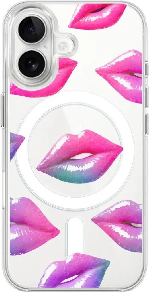 Custodia iPhone 16 MagSafe Trasparente Pink Lips - Design Labbra Rosa