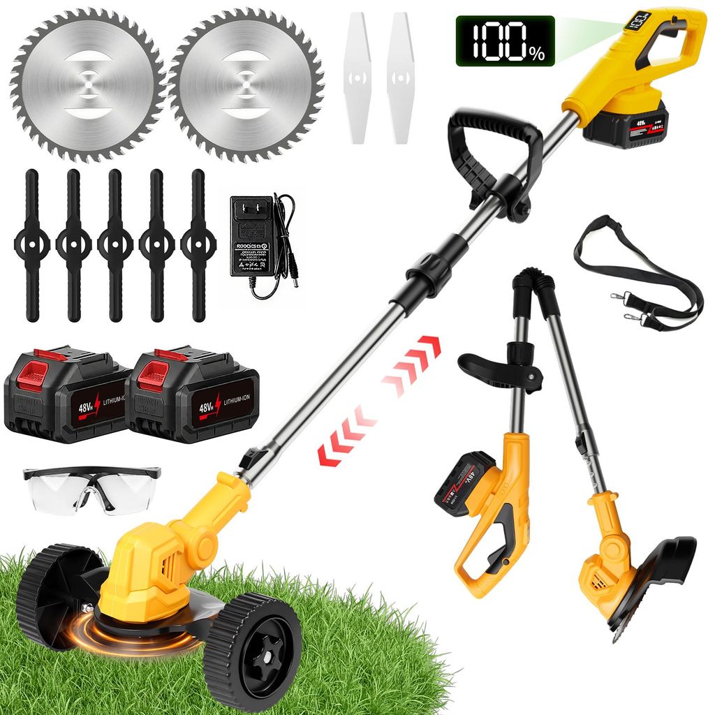Faltbarer Akku-Rasentrimmer 1200W 4-in-1 Gartentrimmer mit Bürstenlosem Motor Teleskopstange Präziser Akkuanzeige Garten Obstgarten Rasenpflege