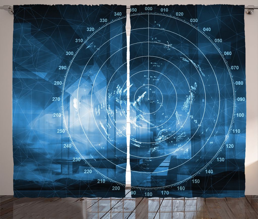 ABAKUHAUS Blau Rustikaler Gardine, Digitales Futuristic Schiff, Schlafzimmer Kräuselband Vorhang mit Schlaufen und Haken, 280 x 175 cm, Blau