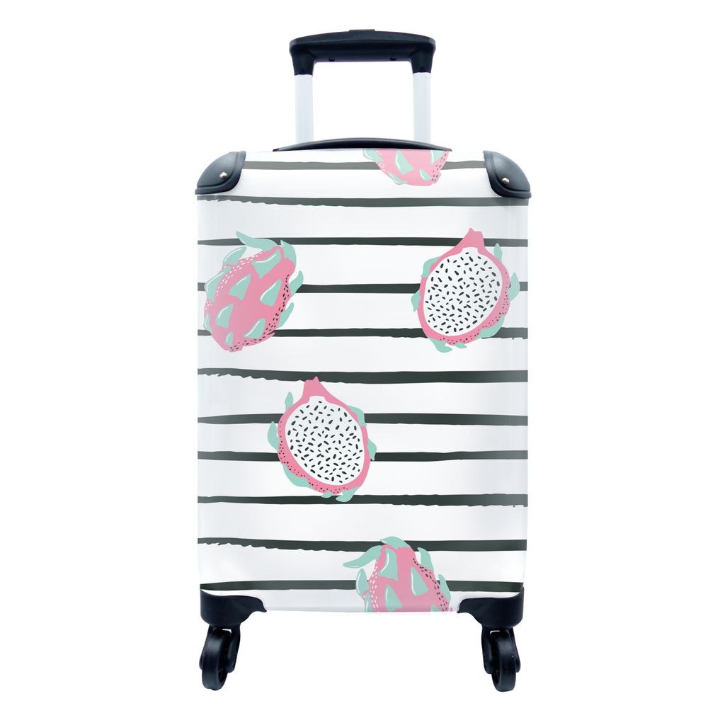MuchoWow Koffer Handgepäck Trolley Rollkoffer Kleine Reisekoffer mit 4 Rollen - Sommer - Obst - Rosa - Cabin Size < 55x40x23 cm & 55x40x20 cm - ...