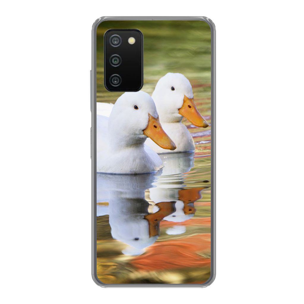 MuchoWow Handyhülle Schutzhülle Hülle für Samsung Galaxy A03s Enten - Wasser - Spiegelung - Familie Silikon Softcase Handy Hülle - Schutz