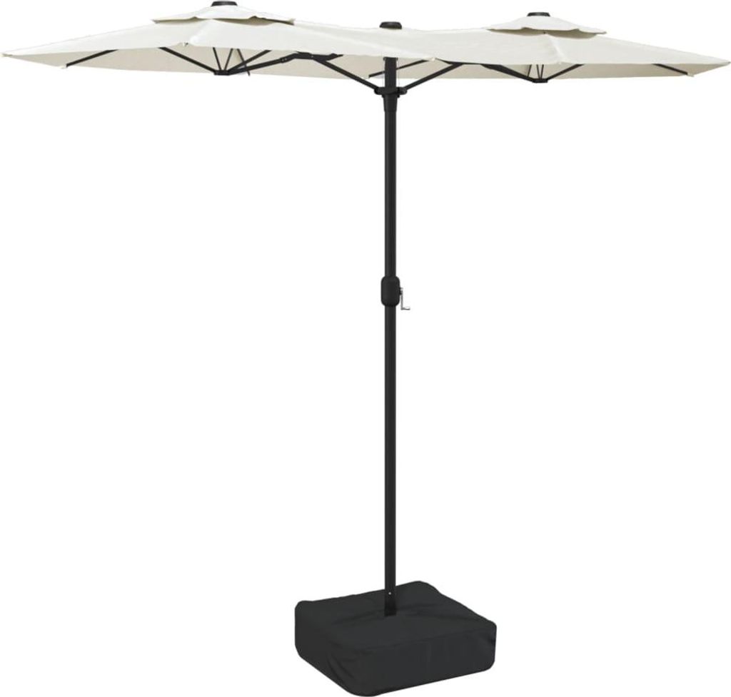 vidaXL Doppel-Sonnenschirm mit LED-Leuchten Sandweiß 316x145 cm