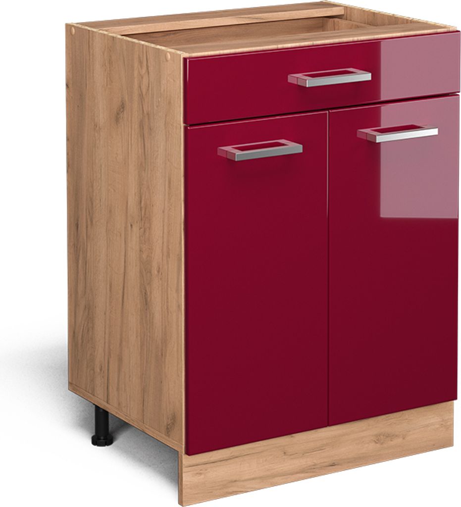 Küchenunterschrank Vicco R-Line Rot Hochglanz 60 cm mit Schublade, ohne Arbeitsplatte, Model 37137