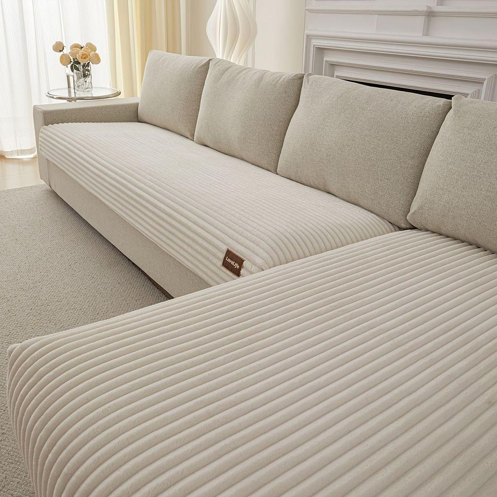 2 Stück Plüsch Warm Sofabezug,4-5 Sitzer Couchbezug, Antirutsch Sofahusse Möbelschutz,Heimdekoration,Klassisches Design,cremeweiß(90x160cm+90...