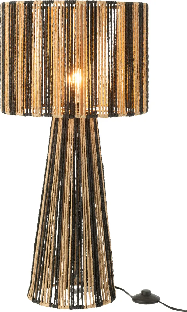 J-Line Lampe de table rayures cordes en métal et papier noir naturel