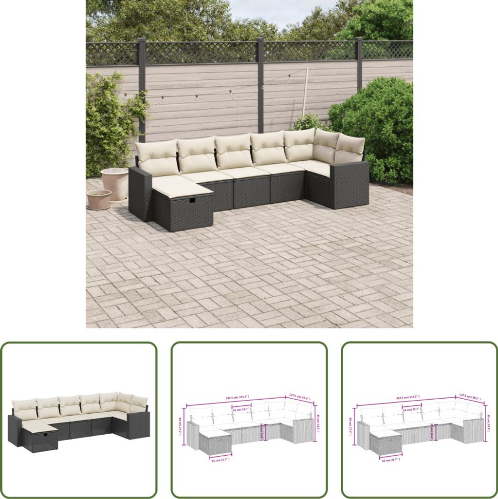 The Living Store 7-tlg. Garten-Sofagarnitur mit Kissen Schwarz Poly Rattan