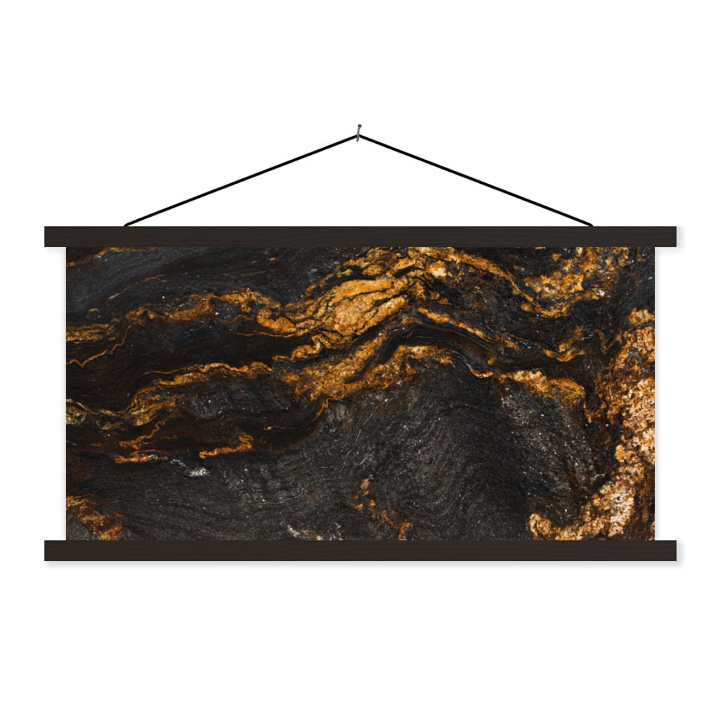 MuchoWow Textilposter Marmor - Limette - Schwarz - Gold - Marmoroptik - Luxus 60x30 cm mit schwarzem Rahmen - Textilien