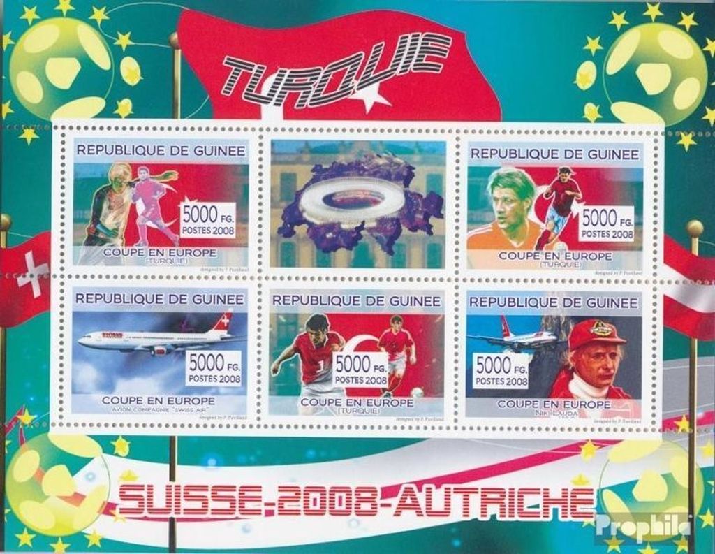 Briefmarken Guinea 2008 Mi 5421-5425 Kleinbogen (kompl. Ausgabe) postfrisch Flieger & Formel-I-Fahrer Niki Lauda