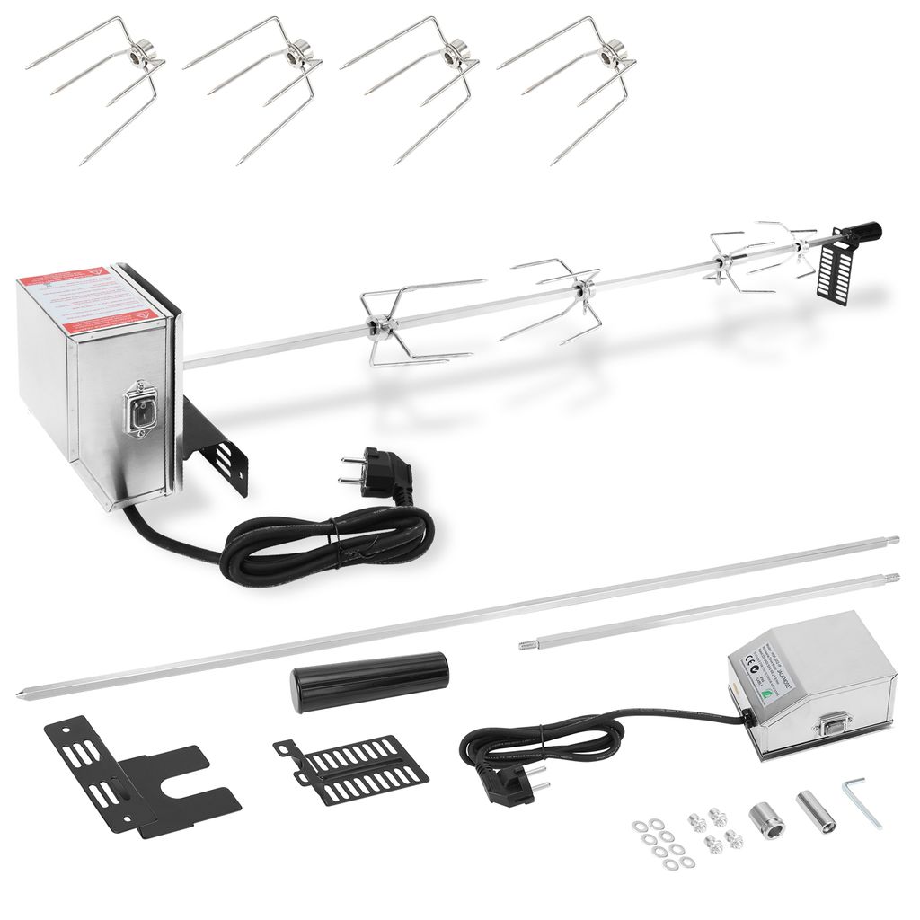 TolleTour 117cm Grillspieß Set Inkl. 4X Fleischnadeln und Edelstahl Motor 220V Drehspieß Rotisserie Elektrischer Drehspiess Universal Grillspiess...