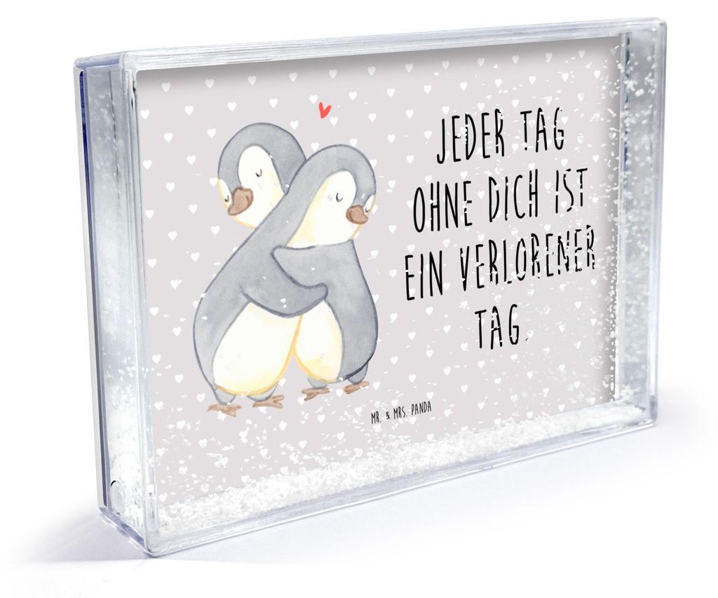 Mr. & Mrs. Panda Bilderrahmen Pinguine Kuscheln - Grau Pastell - Geschenk, Fotoaufsteller, Valentinstag, Liebesbeweis, für Freundin, Hochzeitstag,...