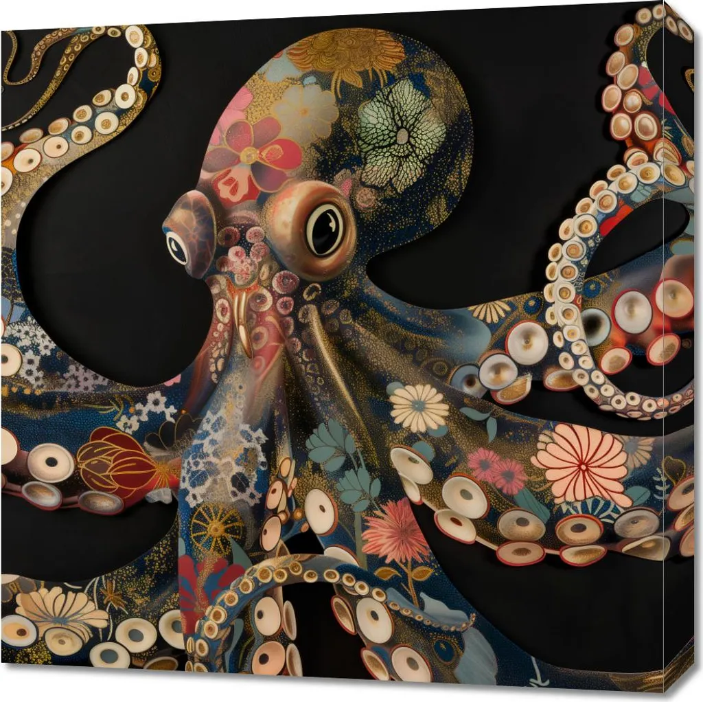 Image Poulpe en Noir 60 x 60 cm - Tableau Carré Décoration Moderne