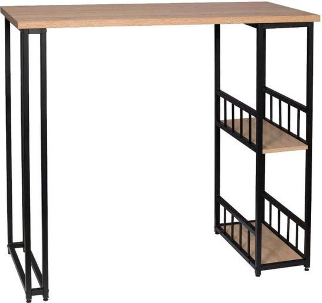 Table de bar rectangulaire 120x50x105 cm bois et métal noir et chêne