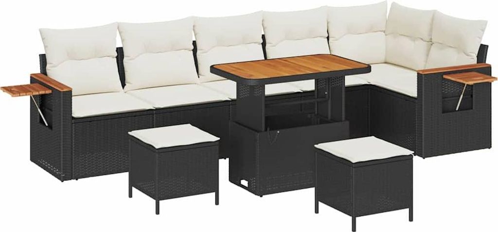 Möbel Garten-Sofa-Set - Outdoor-Lounge-Set - mit Kissen mit Speicher Schwarz Poly Rattan - Gartengarnitur - Gartensofas CLORIS8266737