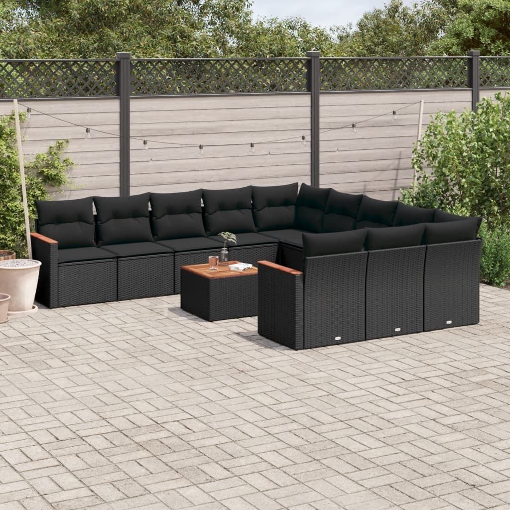 Maison Exclusive - 12-tlg. Garten-Sofagarnitur mit Kissen Schwarz Poly Rattan